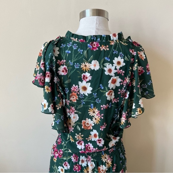 Parker Sloane Ruffle Floral Print Silk Blend Mini Dress Cacti Daisy 13741 - Picture 8 of 13